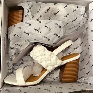 White Braided Block Heel Wedge